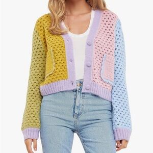 Colorblock Women's Cardigan Sweater English Factory. I’ve worn 3 times.